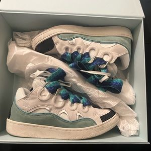 Leather Curb sneakers white/green/blue